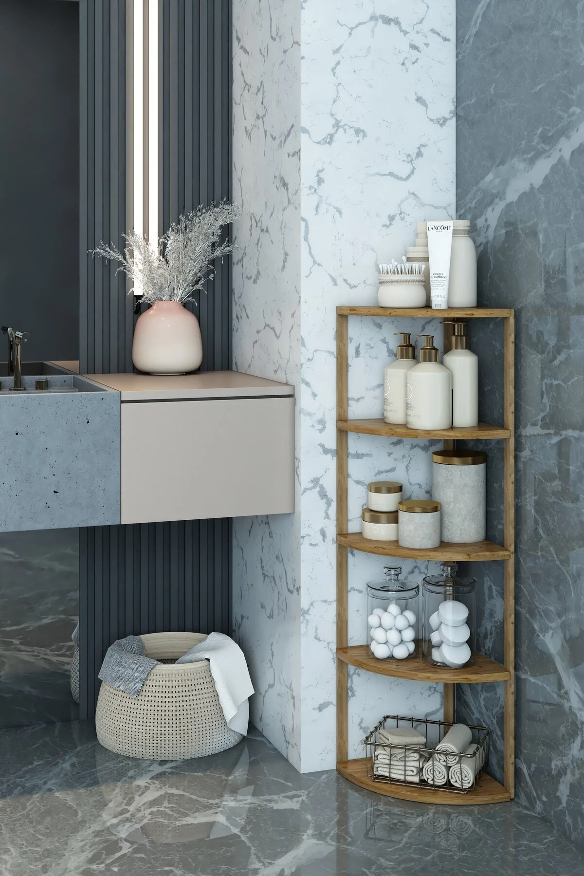 Zümrüt 5 Katlı Üçgen Ahşap Çok Amaçlı Sehpa / Saksılık-çiçeklik / Dekoratif Raf Atlantik Çam