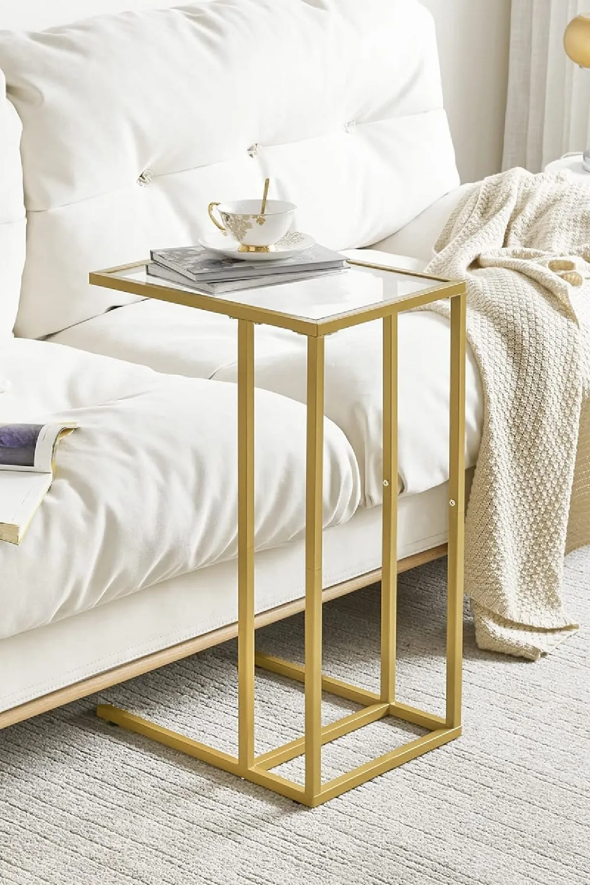 Şeffaf Temperli Cam C Sehpa Koltuk Sehpası Gold-şeffaf