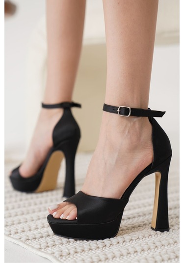 Sage Kadın Siyah Saten Topuklu Ayakkabı Muhtelif