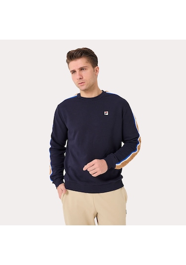 Lacivert Fila Erkek Bisiklet Yaka Sweatshirt Braid Detail Tm411156 Lacivert