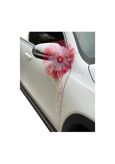 20 Adet Kırmızı Beyaz Kristal Tül Kırmzı Lateks Güllü Konvoy Süsü