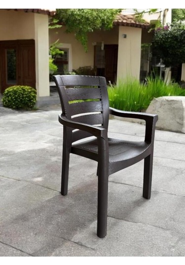 4 Adet Napoli Kalın Bacaklı Kollu Sandalye Koltuk Kahve Kahverengi