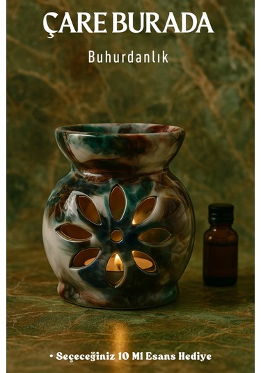 Karışık Mermer Desenli Buhurdanlık Seçeceğiniz 10 Ml Esans Hediye