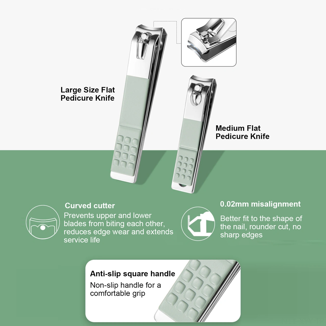 Yaleker Stainless Steel Manikür Takımı - 12 Parça Çekiçli Pedi Kiti, Farklı Renk Seçenekleriyle Tırnak Bakımı Seti Yeşil