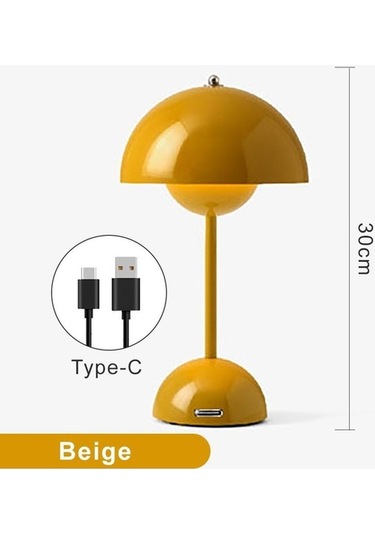 Willowhaven Şarj Edilebilir Led Masa Lambası, Sarı Mantar Çiçek, Masa, Gece Yatak Odası, Yemek, Dokunmatik, Modern Dekorasyon, 30x18cm Sarı