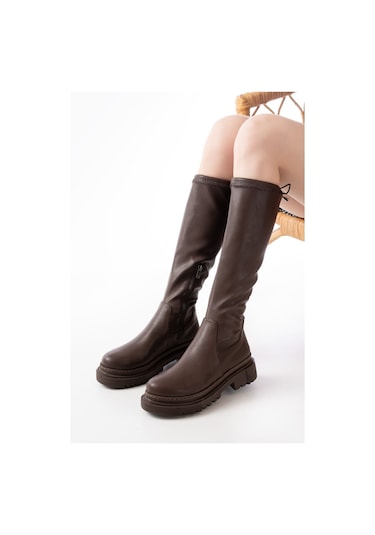 812-2291 Fermuarlı Günlük Kadın Çizme Kahverengi Kahve Rengi