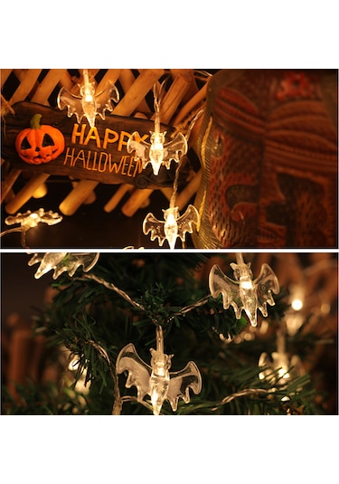 Shineyee Karanlık Halloween Dekorasyonu: 6m 40 Led Kanarya Işık, Sürekli/parıltı Modu, Bat Şekli, Pilli Pil Yok