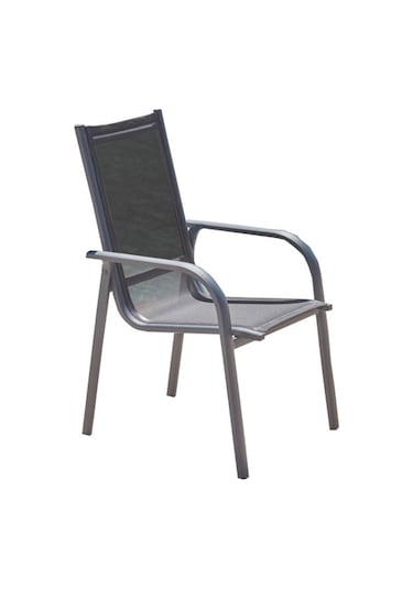 Erinöz Lena Alüminyum Bahçe Sandalyesi Antrasit Gövde Siyah File Antrasit