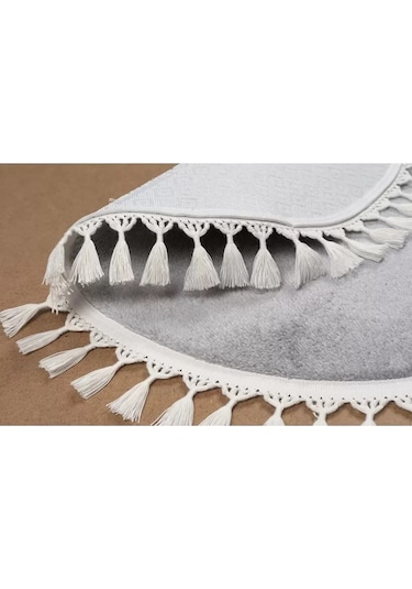 Vl Comfort Peluş Halı Beyaz Düz Saçaklı Açık Gri Yuvarlak