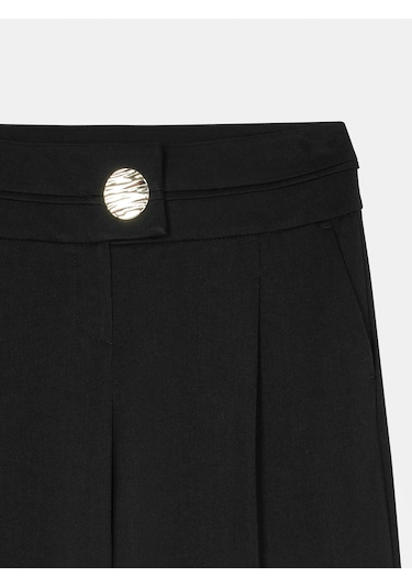 Dilvin 72244 Gold Düğmeli Geniş Paça Pantolon-siyah Siyah
