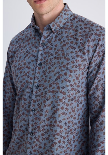Twn Slim Fit İndigo Baskılı Pamuklu Gömlek 1ec02hd32259m Çok Renkli