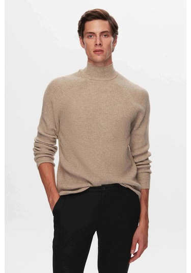 D's Damat Slim Fit Vizon Selanik Örgü Kazak 3ec0622567721 Vizon