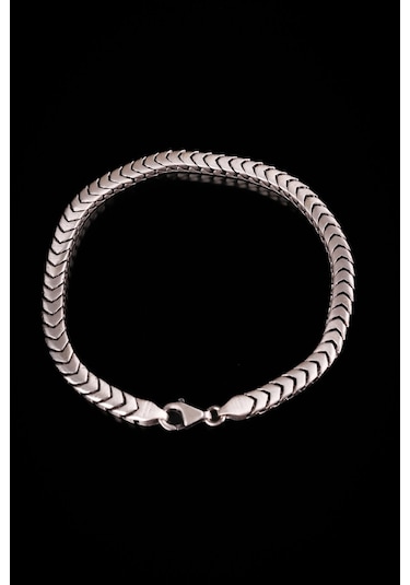 Encili Silver 925 Ayar Gümüş Özel Tasarım Esnek Model Erkek Bileklik Gümüş