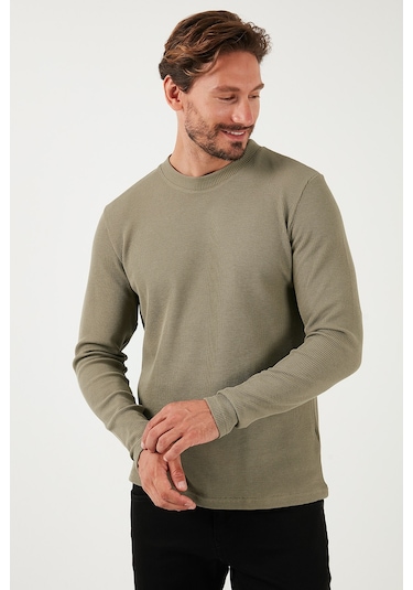 Buratti Pamuklu Bisiklet Yaka Slim Fit Basic Erkek Sweat 5905073 Vizon Yeşili