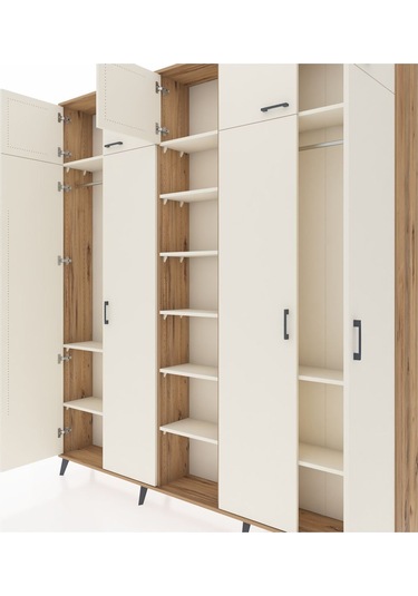 Arges Dolap 12 Raflı 9 Kapaklı 2 Askılı 220x30x243 Çam-aytaşı/aytaşı Aytası/aytası