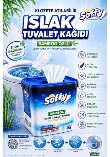 Soffy Islak Tuvalet Kağıdı Tuvalete Atılabilen Flushable Tuvalet Kağıt 480 Adet