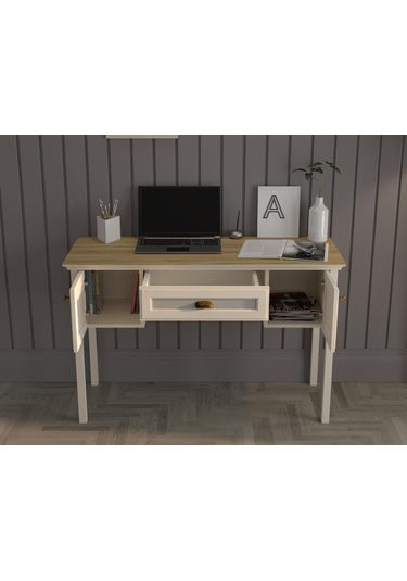 Valena Çalışma Masası 2 Dolap 1 Çekmeceli Panjur Kapaklı Mdf Profil Ayaklı 132 Cm Kahverengi