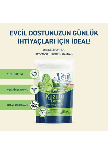 Petipure Kuzu Etli Kuru Yetişkin Kedi Maması 500 G