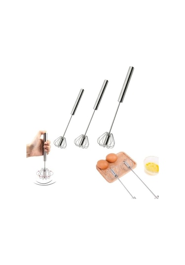 Yasammerkezi Ev Için 3 Adet Paslanmaz Çelik Yarı Otomatik Çırpma Blender, El Çırpma Teli - Yumurta Çırpı Ahşap