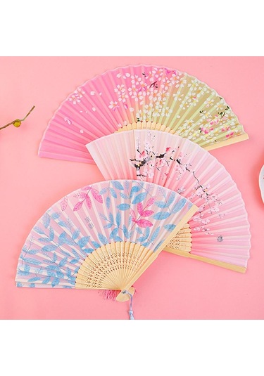 Jmsstore Ahşap Saplı Klasik Desenli Püsküllü Zarif Yelpaze Beden: No.2 Çok Renkli