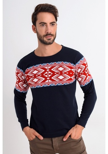 Heyss Bisiklet Yaka Desenli Lacivert Erkek Triko Kazak (380633204) Lacivert