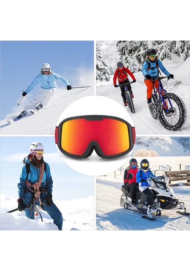 Xindoker Kış Sporları Gözlüğü - Çift Katmanlı Buhar Engelleme, Uv Koruma, Tpu Çerçeve, Erkek/kadın Kayak Gözlüğü Siyah Çerçeve Kırmızı Lens Kırmızı