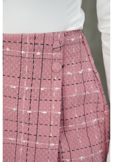 Defymoda İki Düğmeli Şort Etek Pembe H26414 Pembe