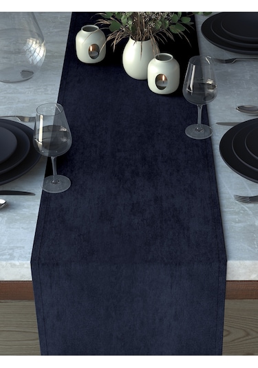 Kadife Dokulu Lacivert Runner Lacivert