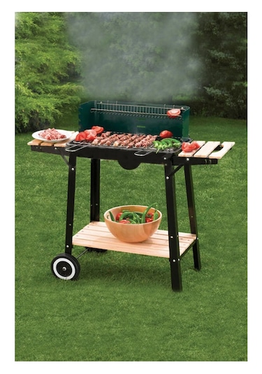 Tekerlekli Kömürlü Mangal Iki Ahşap Sehpalı Raflı 4 Adet