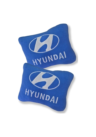 Hyundai Nakış İşlemeli Mavi Polar Ortopedik Araç Seyahat Boyun Yastık Hyundai Araç Oto Aksesuar Mavi