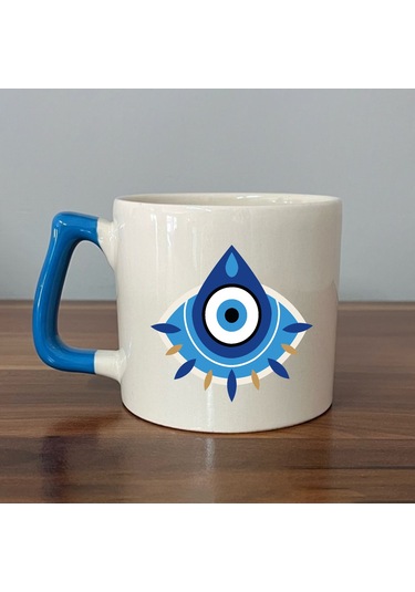 Nazar Boncuklu-sekans Sayılar 1.1.7.1 Nazardan Ve Olumsuz Enerjiden Korunma Mavi Kulplu Seramik D Kupa