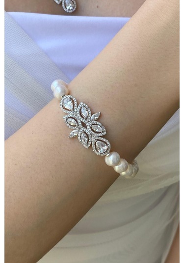 7,5 Mmkadın Doğal İnci Küpe Kolye Bileklik Yüzük Dörtlü Set 12 Gümüş