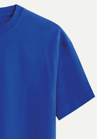 Unisex Bisiklet Yaka %100 Organik Pamuklu Kalın Dokulu Skull Baskılı Oversize T-shirt - Saks Mavisi Saks Mavisi