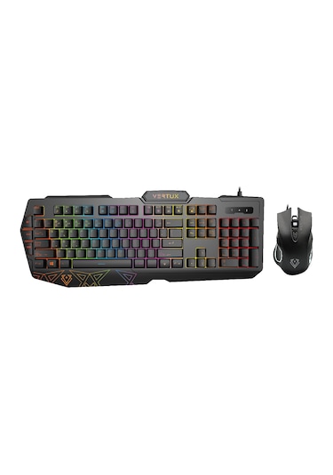 Vertux Vendetta Kablolu Gökkuşağı Aydınlatmalı İngilizce Q Oyuncu Klavye Mouse Set