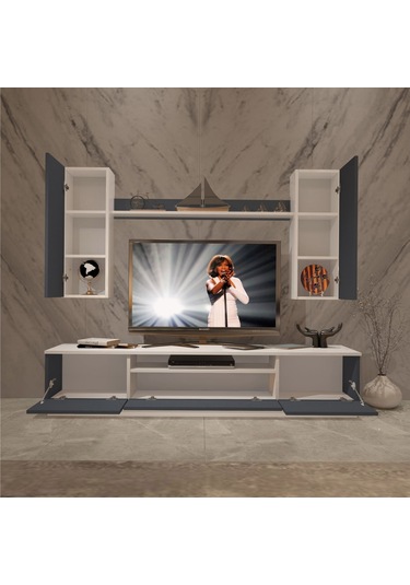 Decoraktiv Trendstyle 5d Mdf Tv Ünitesi Tv Sehpası Beyaz - Antrasit