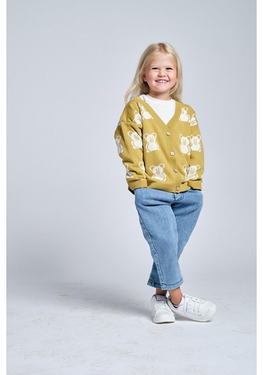 Ayıcık Desenli Hırka T-shirt Denim Pantolon Takım Fıstık Yeşili