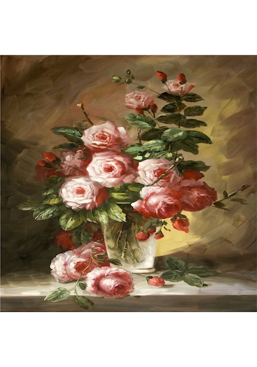 Renkli Güller Doğal Taş Bardak Altlığı 4'lü Set - Natural Stone Coasters - Taş Çok Renkli