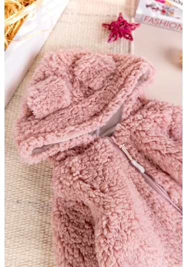 Kapüşonlu Welsoft Peluş Kışlık Kız/erkek Bebek Tulum Gülkurusu
