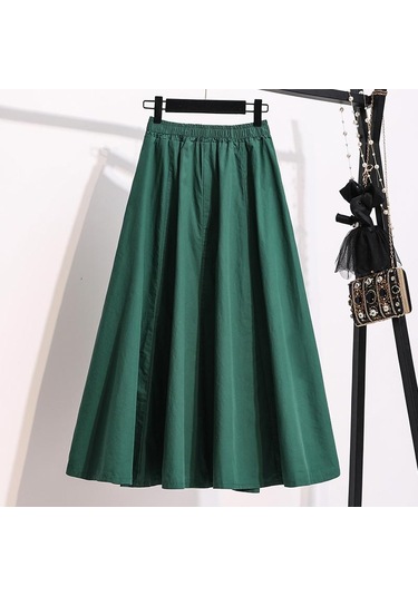 Mojta Kadın Giyim Yüksek Bel Bahar Sonbahar Artı Boyutu Ince A-line Etek Gevşek Rahat Orta Uzunlukta Etek Yeşil