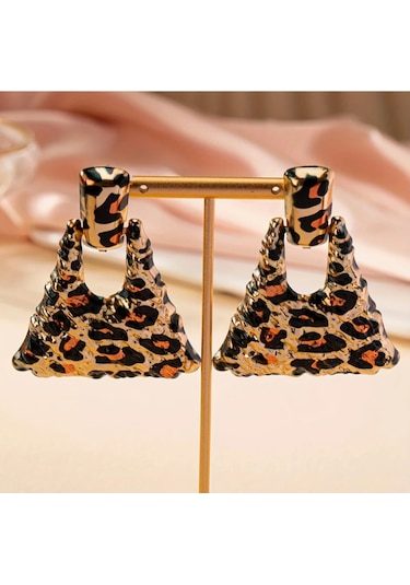Leopar Desen Gösterişli Küpe Altın