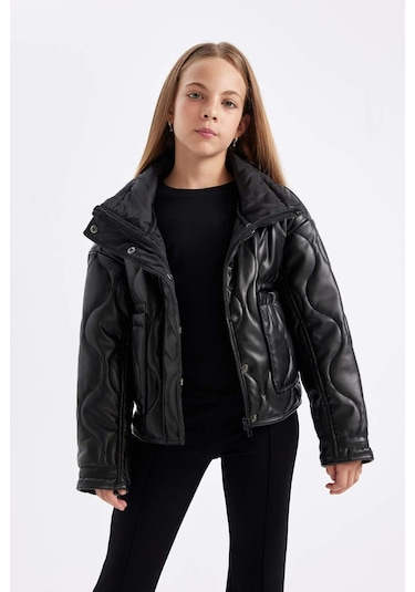 DeFacto Kız Çocuk Su İtici Fermuarlı Çıtçıt Kapamalı Cepli Mont C5486A824AUBK27 Siyah