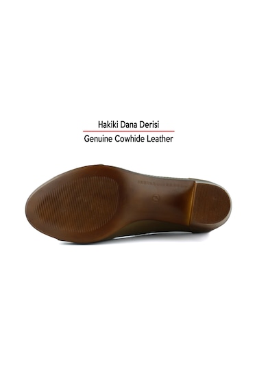 Erkan Saçmacı Sarah Kahverengi Hakiki Dana Derisi Delik Detaylı Kalın Topuklu Günlük Klasik Ayakkabı Kahverengi