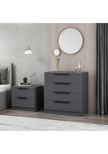 Kale Plus Şifonyer 4 Çekmece Antrasit Mebran Çizgili
