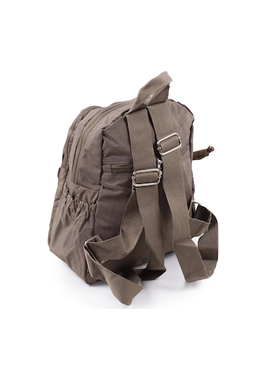 Küçük Boy Krinkıl / Klinkır Su Geçirmez Kumaş Çok Gözlü Günlük Kadın Sırt Çantası Vizon 8317 Vizon