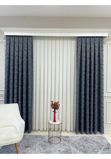 Brillant Carla Puffy Püsküllü Perde İstenilen Tüm Ölçülerde Koyu Gri Koyu Gri