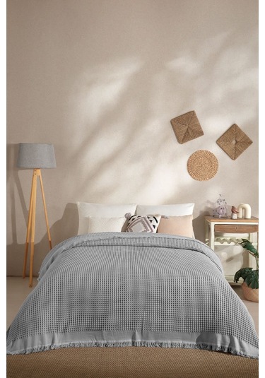 Elart Ruffle Pike Çift Kişilik 220x240 Cm Gri Gri