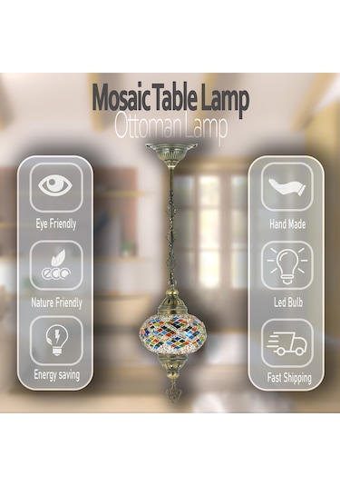 Mozaik Gece Lambası Tekli Otantik Sarkıt Avize Renkli