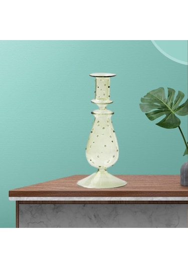 Suntek Cam Mumluk Standı Şamdan Dekor Yemek Noel 9x20.5cm Yeşil