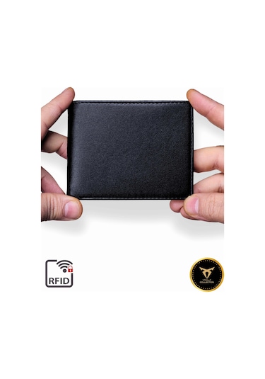 Premium Kalite Erkek Siyah Deri Cüzdan Bozuk Para Bölmeli 9 Kart Kapasiteli Siyah