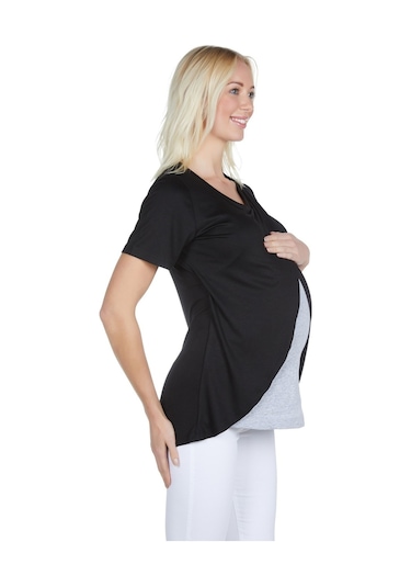 Luvmabelly Maternity 3502 Siyah Pamuklu Lohusa Emzirme Bluz